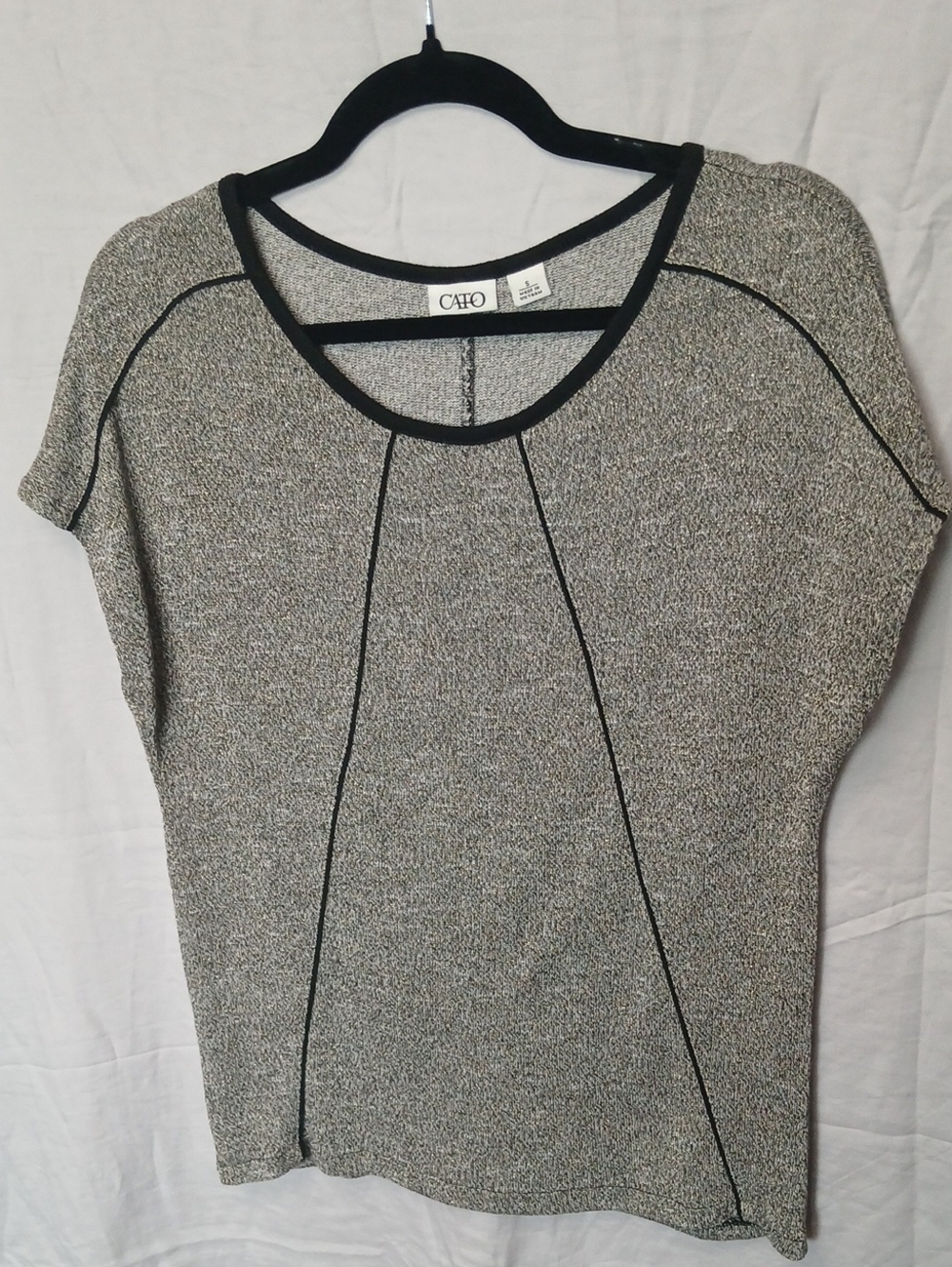 Cato Gray Knit Short Sleeve Top with Black Piping